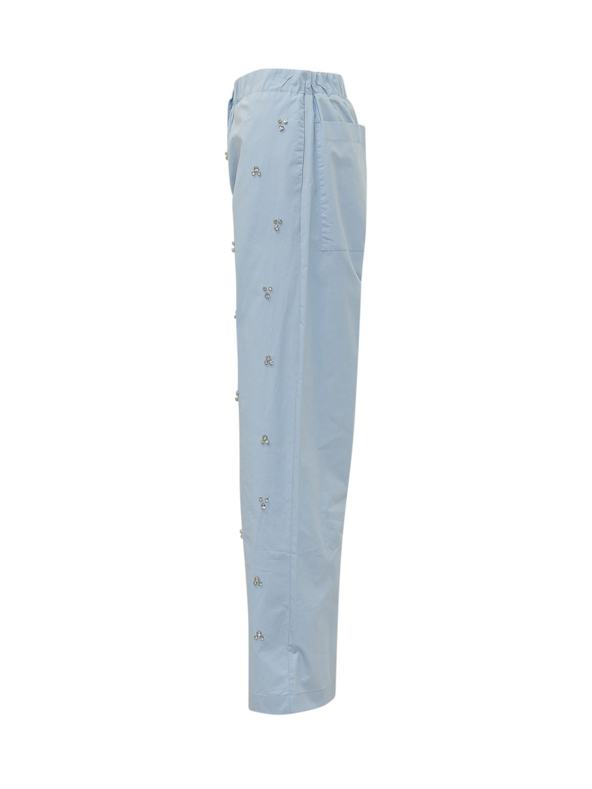 Blue Straight Drawstring Pants