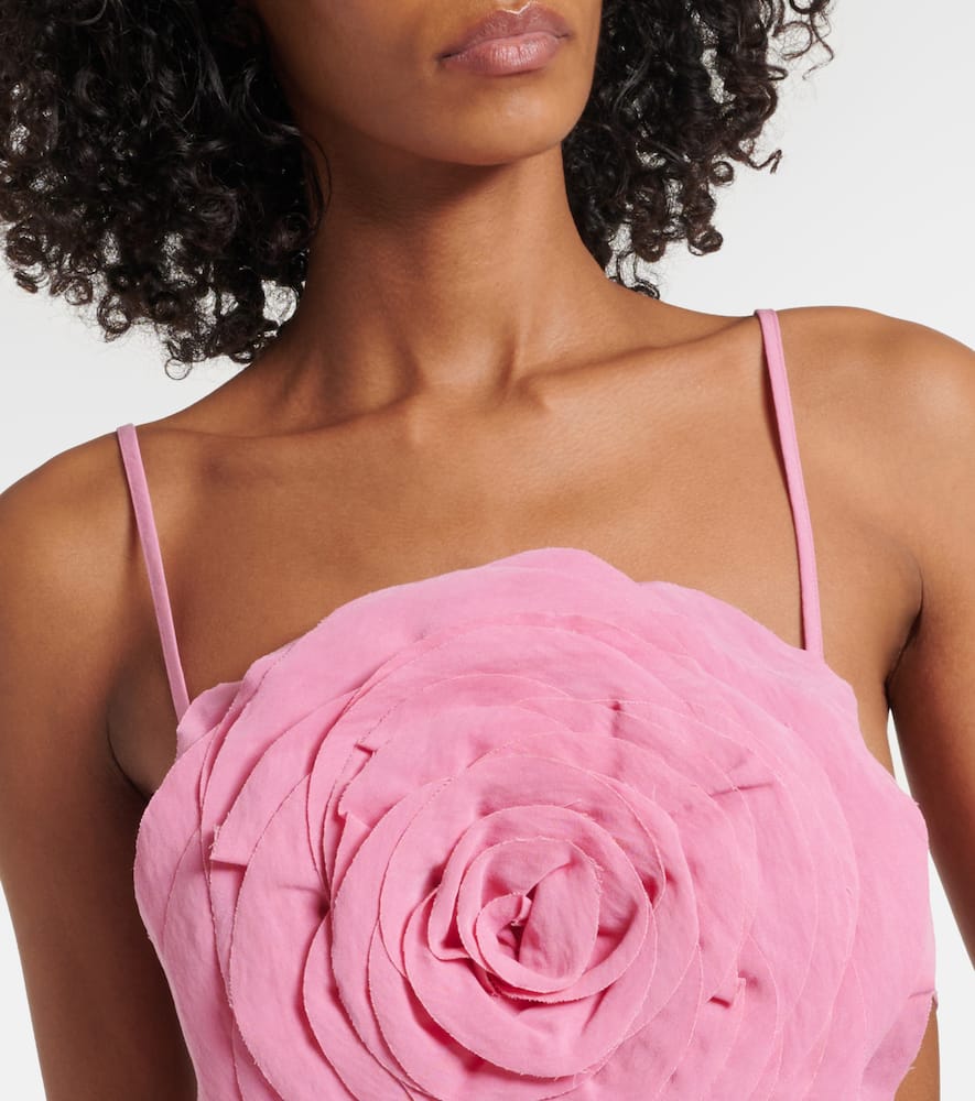 Floral-appliqué gabardine crop top