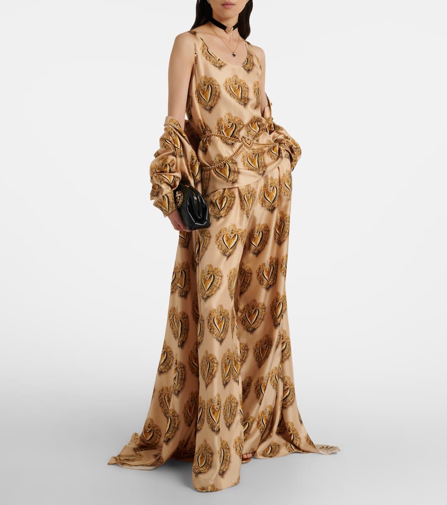 Printed high-rise silk palazzo pants