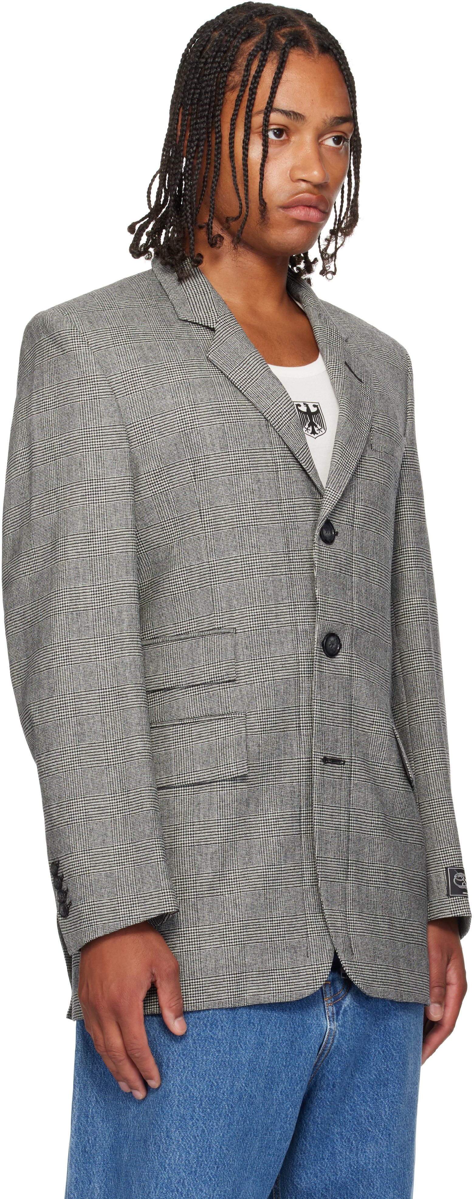 Gray Fitted Zip Tailored Blazer
