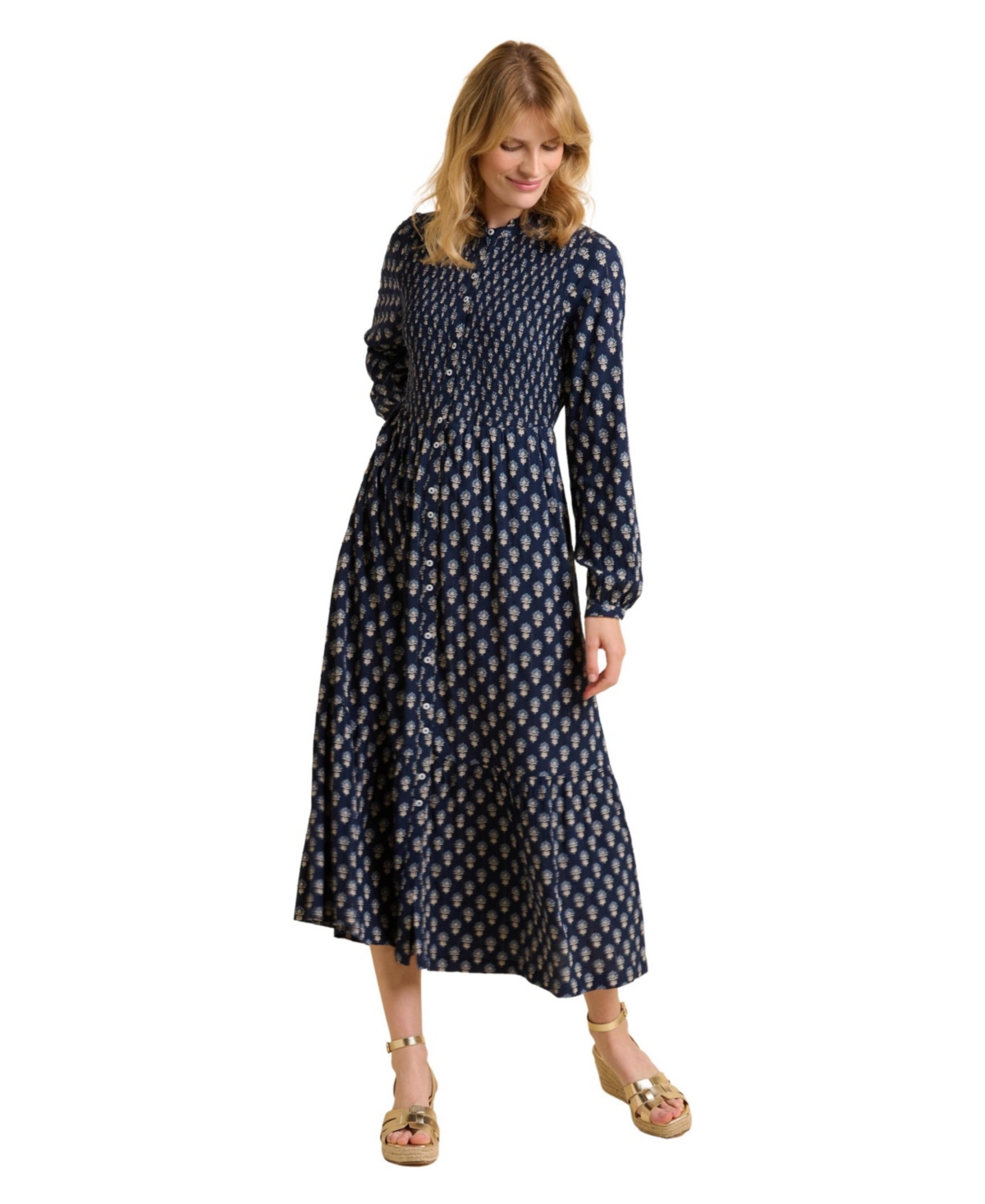 Women's Lark Long Sleeve Button Midi Dress - Navy