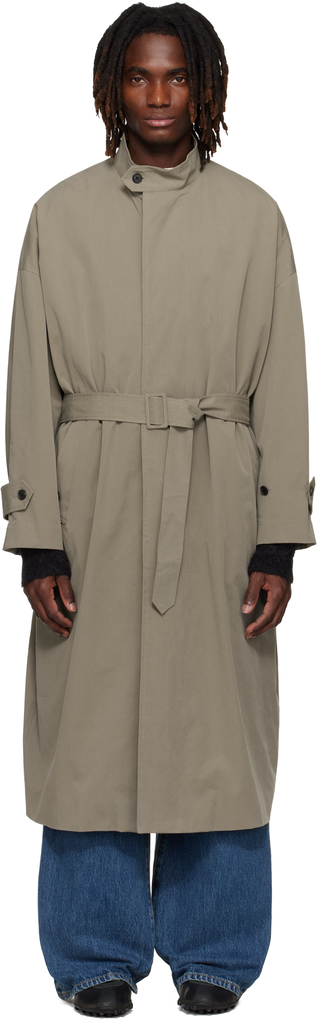 Beige Stand Collar Over Coat