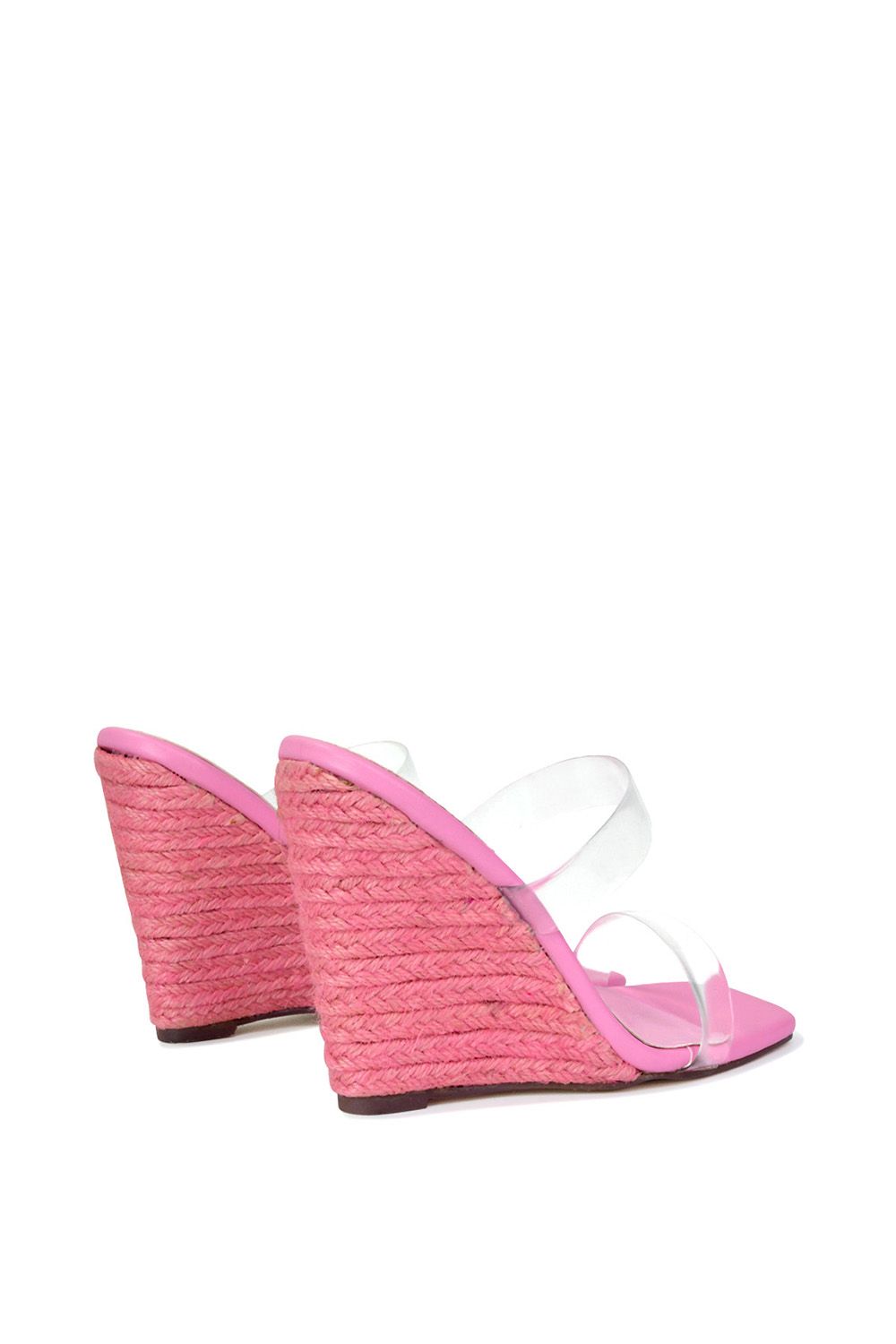 XY London Women's 'Shea' Perspex Strappy Espadrilles Wedge Heel Sandals in Pink