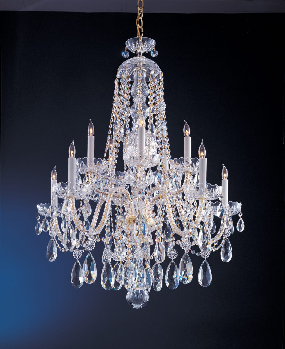 Traditional Crystal 10-Light 35" Traditional Chandelier in Polished Brass with Clear Swarovski Strass Crysta