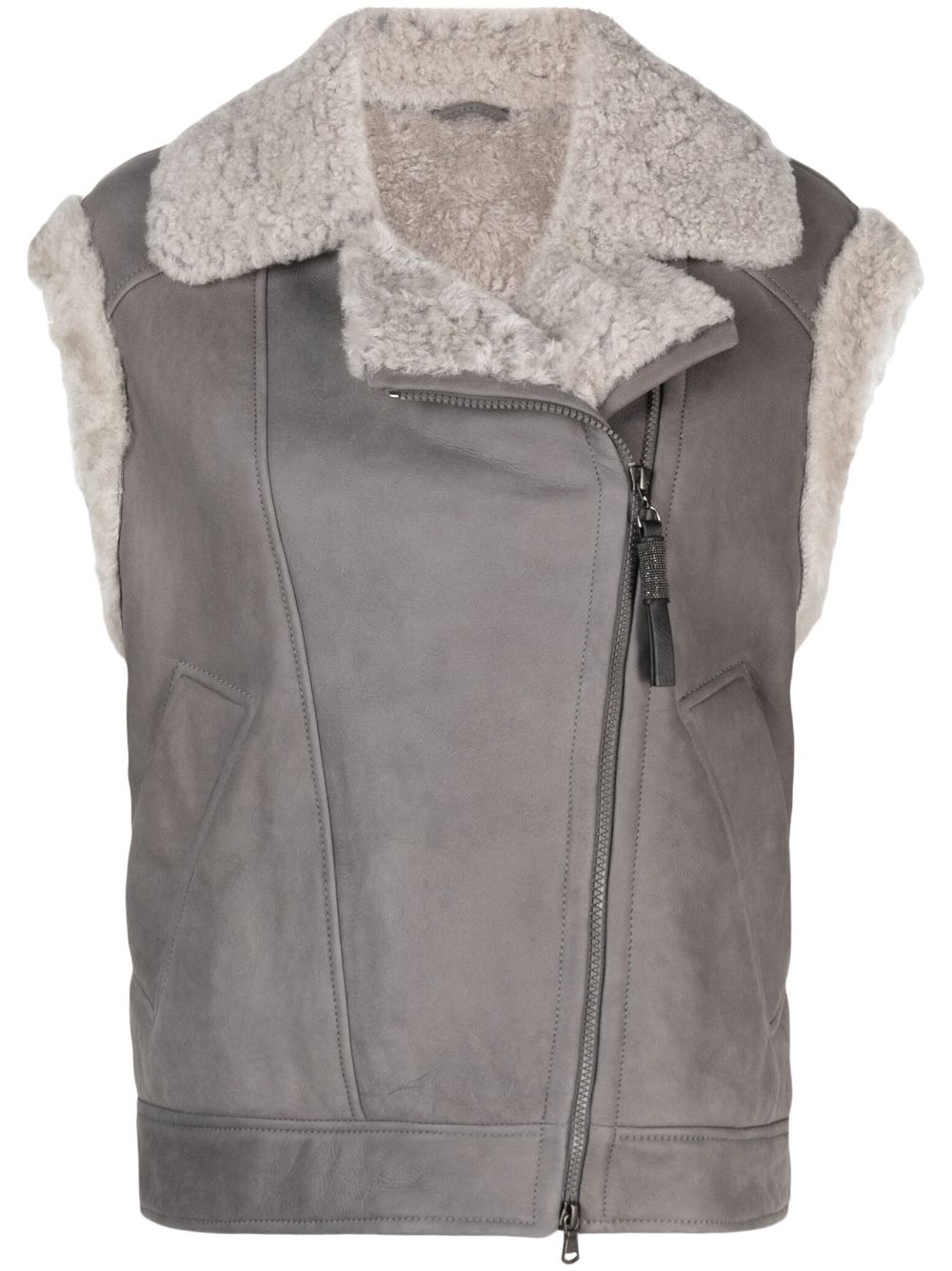 Shearling-trim zip-up vest - Grey