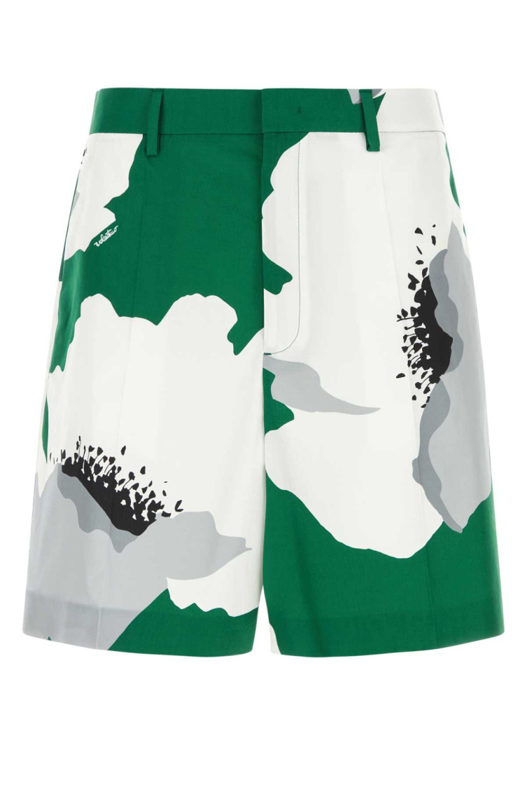 -Bermuda in cotone con stampa Valentino Flower Portrait-Uomo