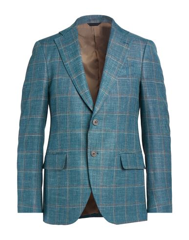 Man Blazer Turquoise Size 36 Wool, Silk, Linen, Elastane