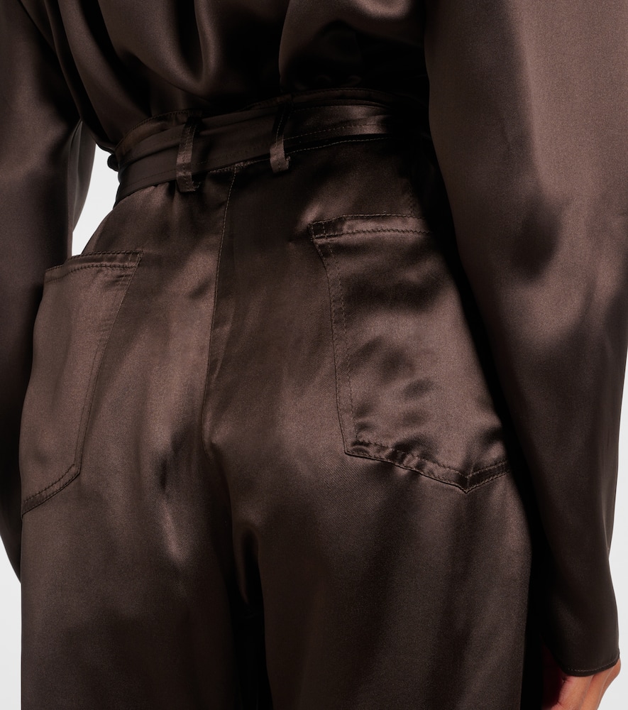 Silk-blend satin straight pants