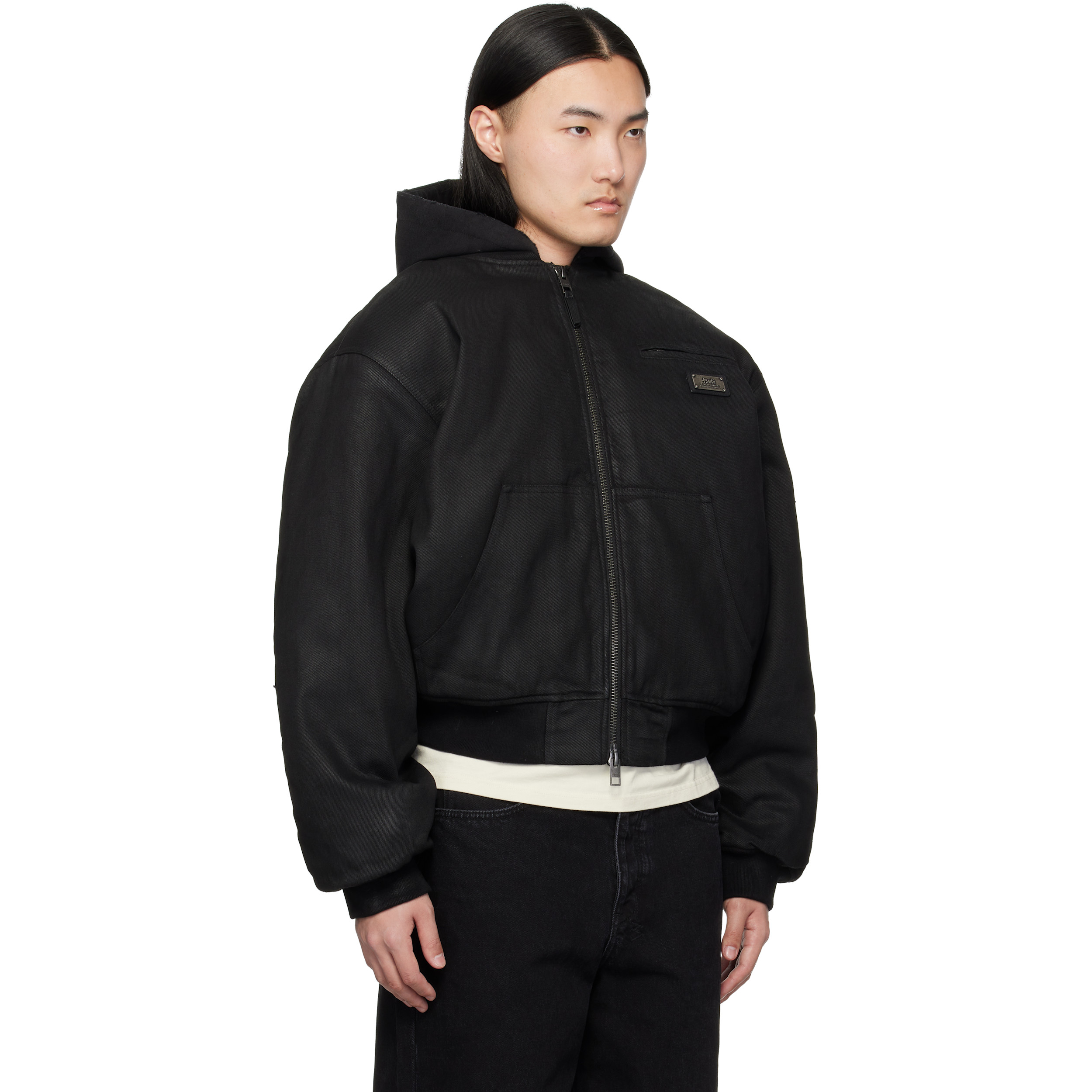 Black Sin City Plated Waxed Jacket
