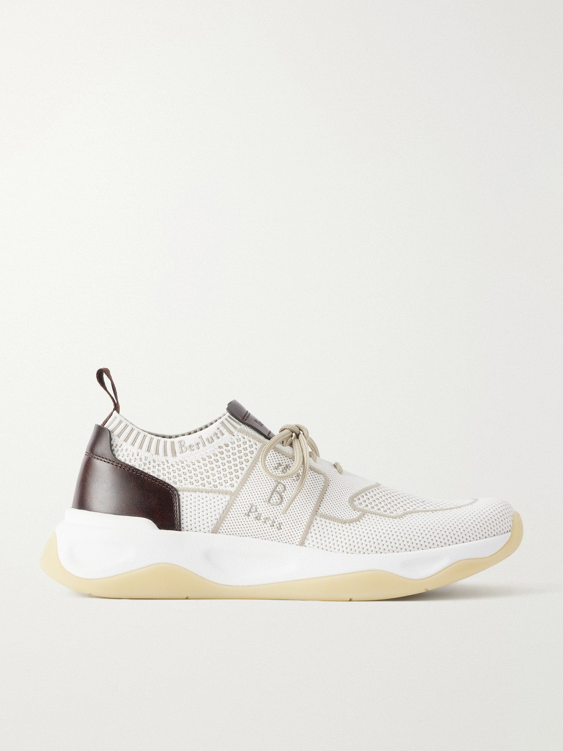 Shadow Leather-Trimmed Stretch-Knit Sneakers