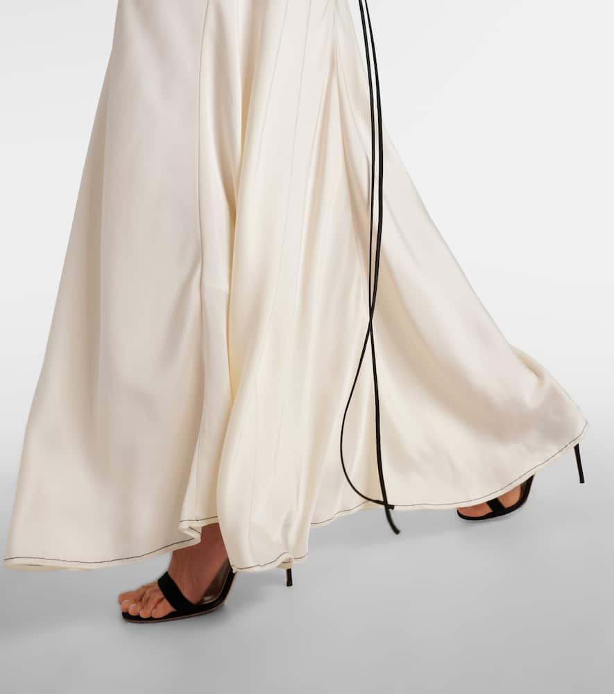 Gathered open-back crêpe satin gown