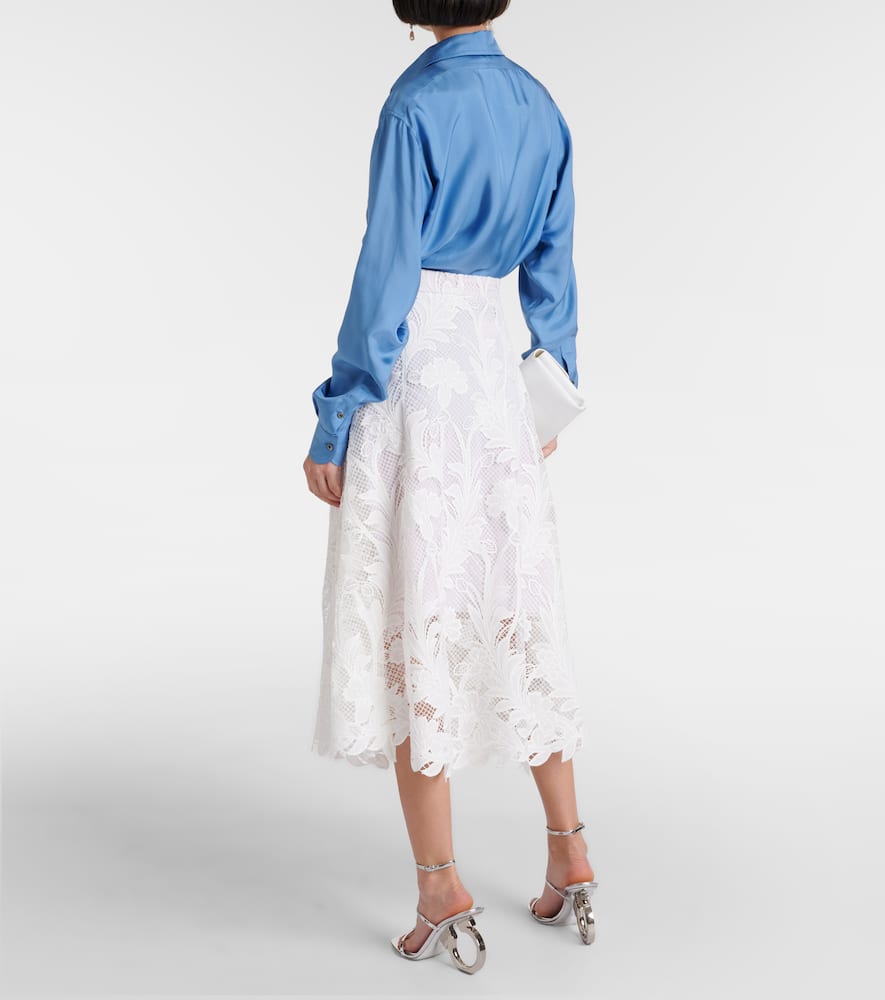 Floral guipure lace midi skirt