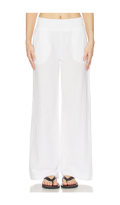 Bobi Wide Leg Pant Smocked in White. L. Also in M, S