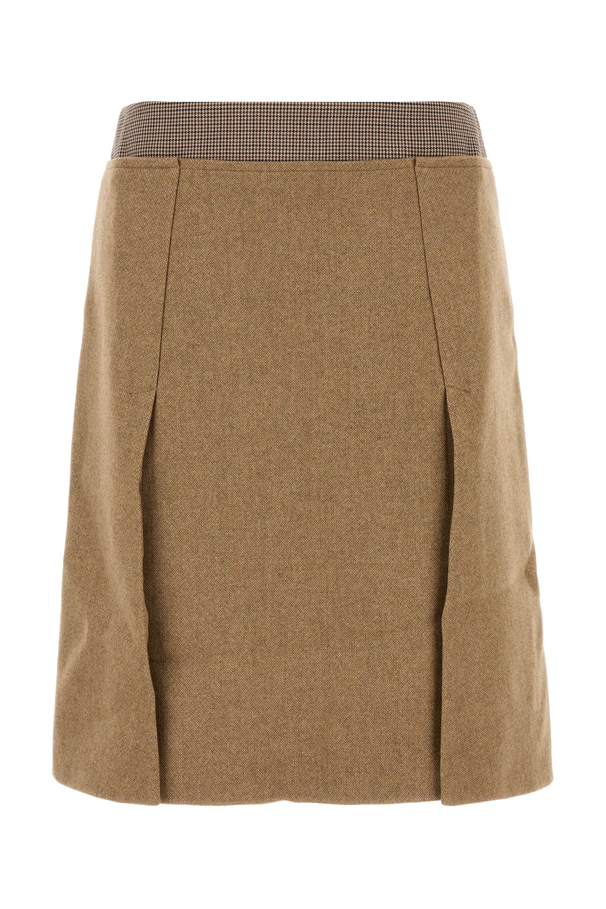 Wool-Blend Pleated Skirt — Beige
