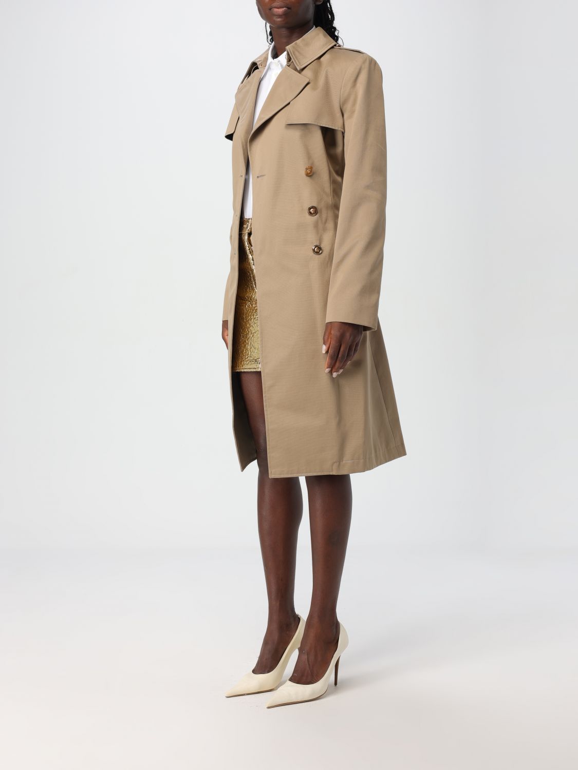 Double-breasted cotton trench coat - Neutrals