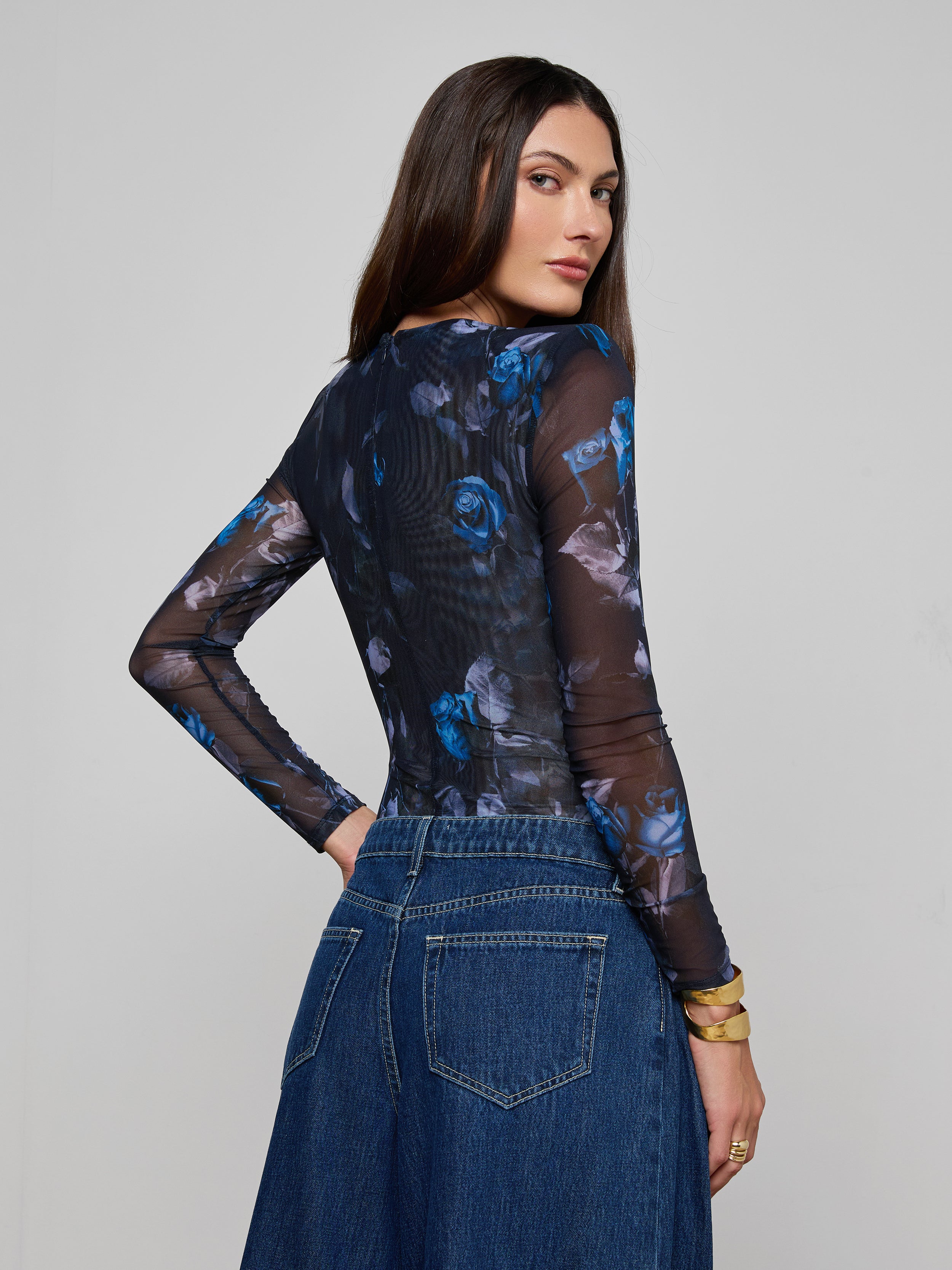 Trista Bodysuit In Midnight Multi Moon Floral