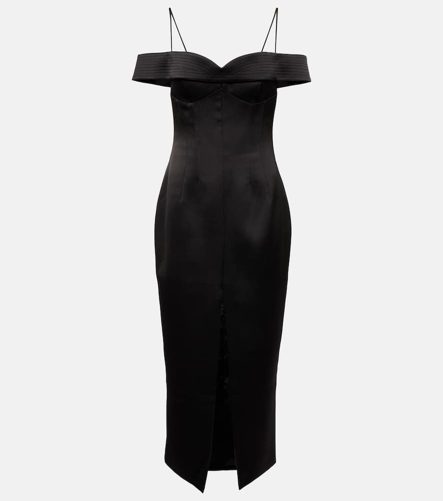 Off-shoulder satin midi dress