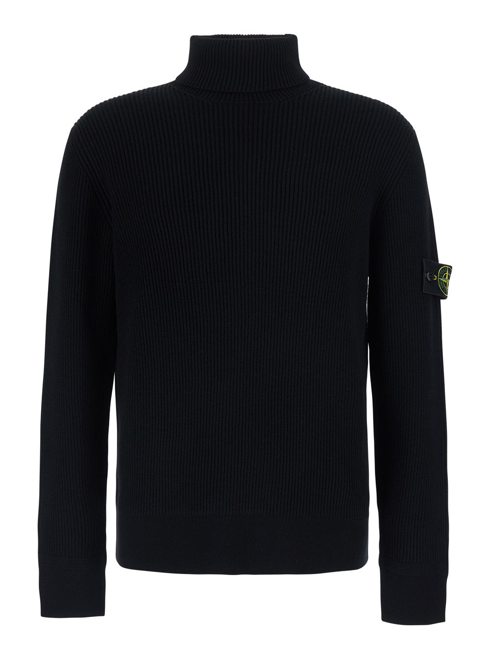 Ribbed Wool Turtleneck Sweater — Black
