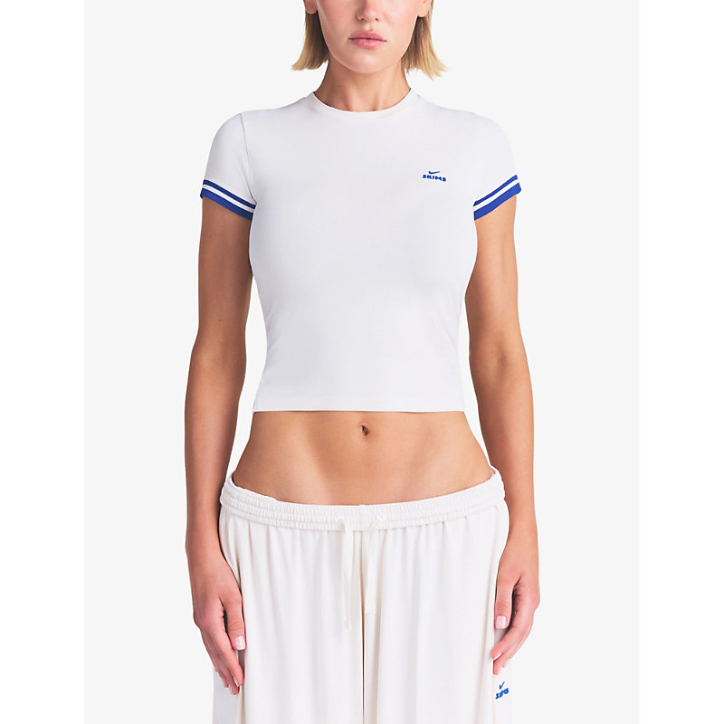 Womens Stretch Knit Cropped Crew-Neck Top