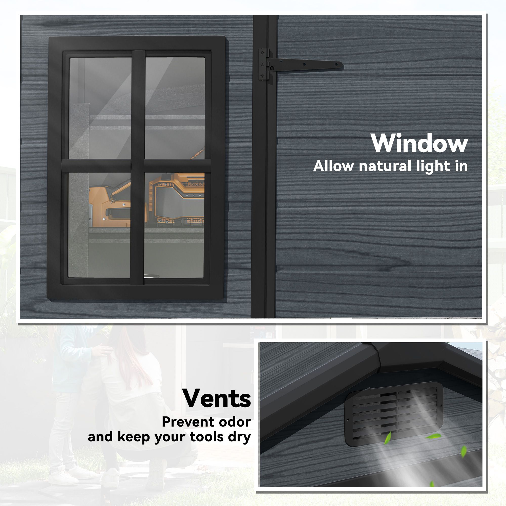 Outsunny 8 X Resin Garden Shed With Floor, Lockable Doors In Dark Grey