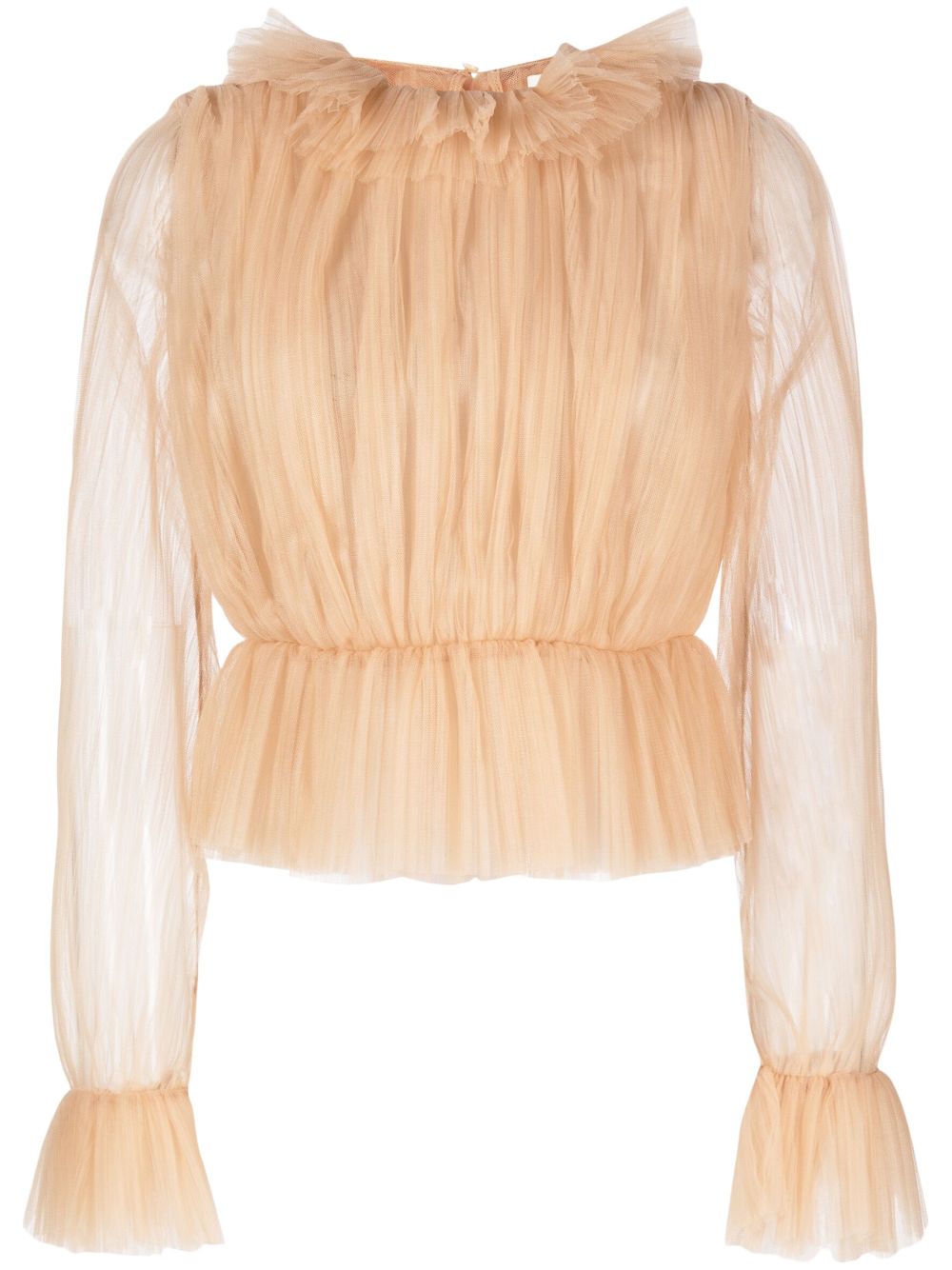 Long-sleeve tulle blouse - Neutrals