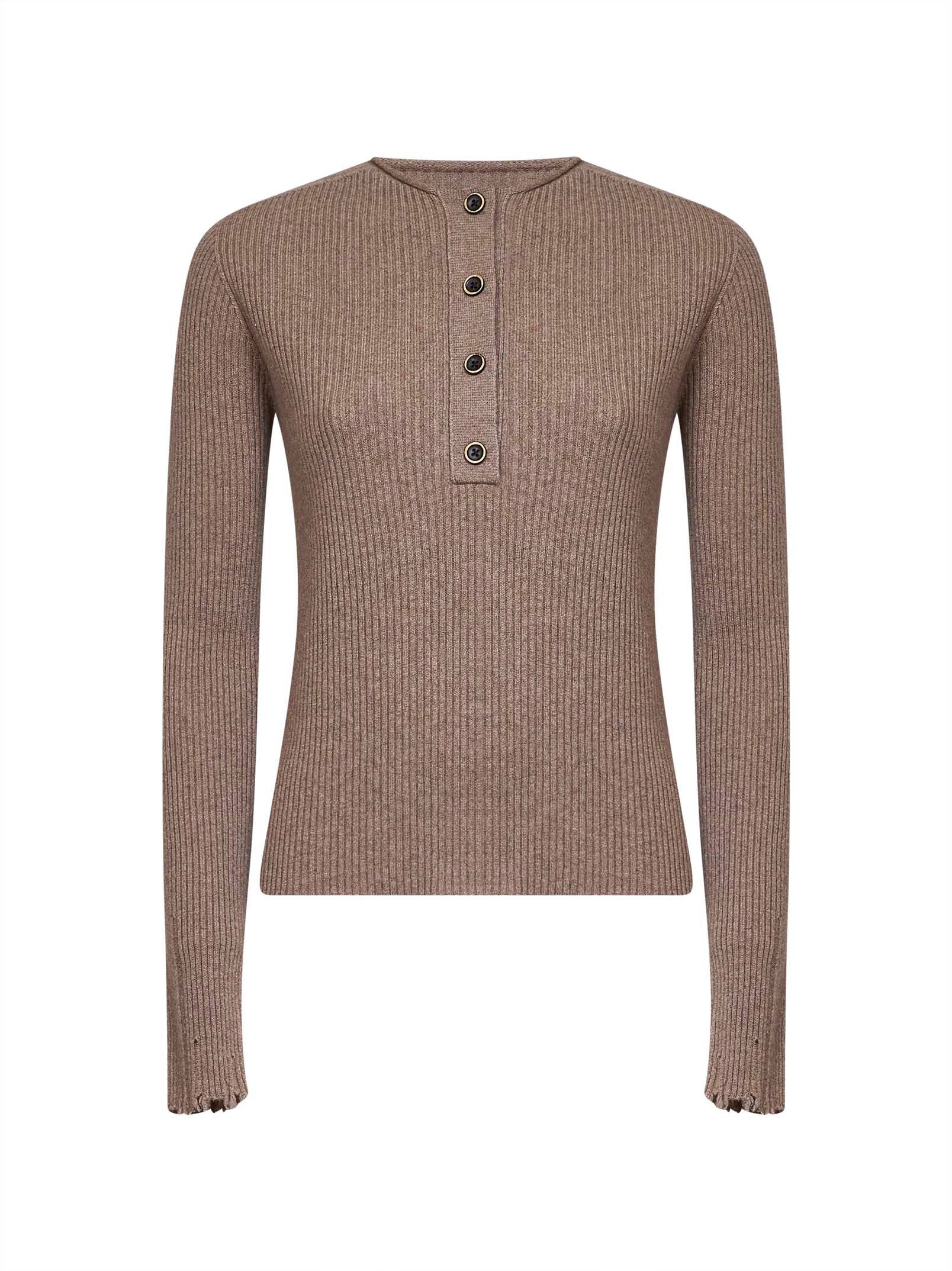 Ribbed Cashmere Henley Sweater — Beige