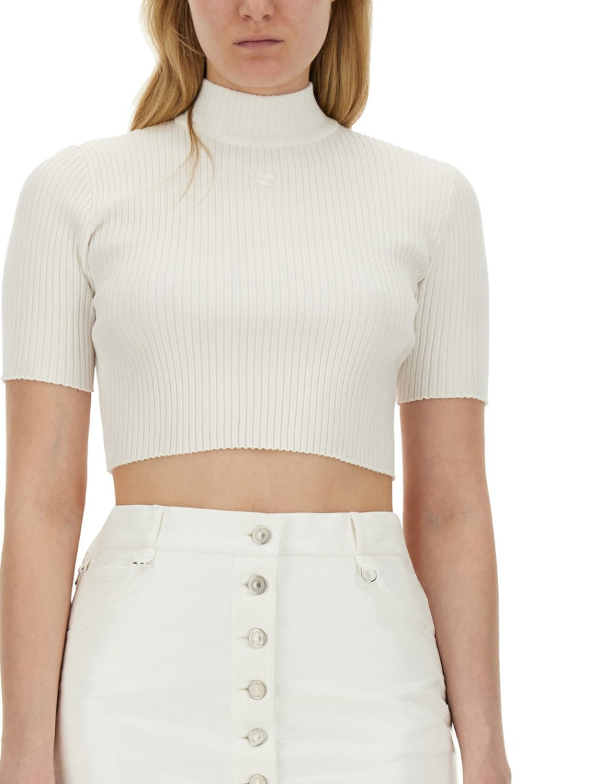 White Solid Mock Collar Top