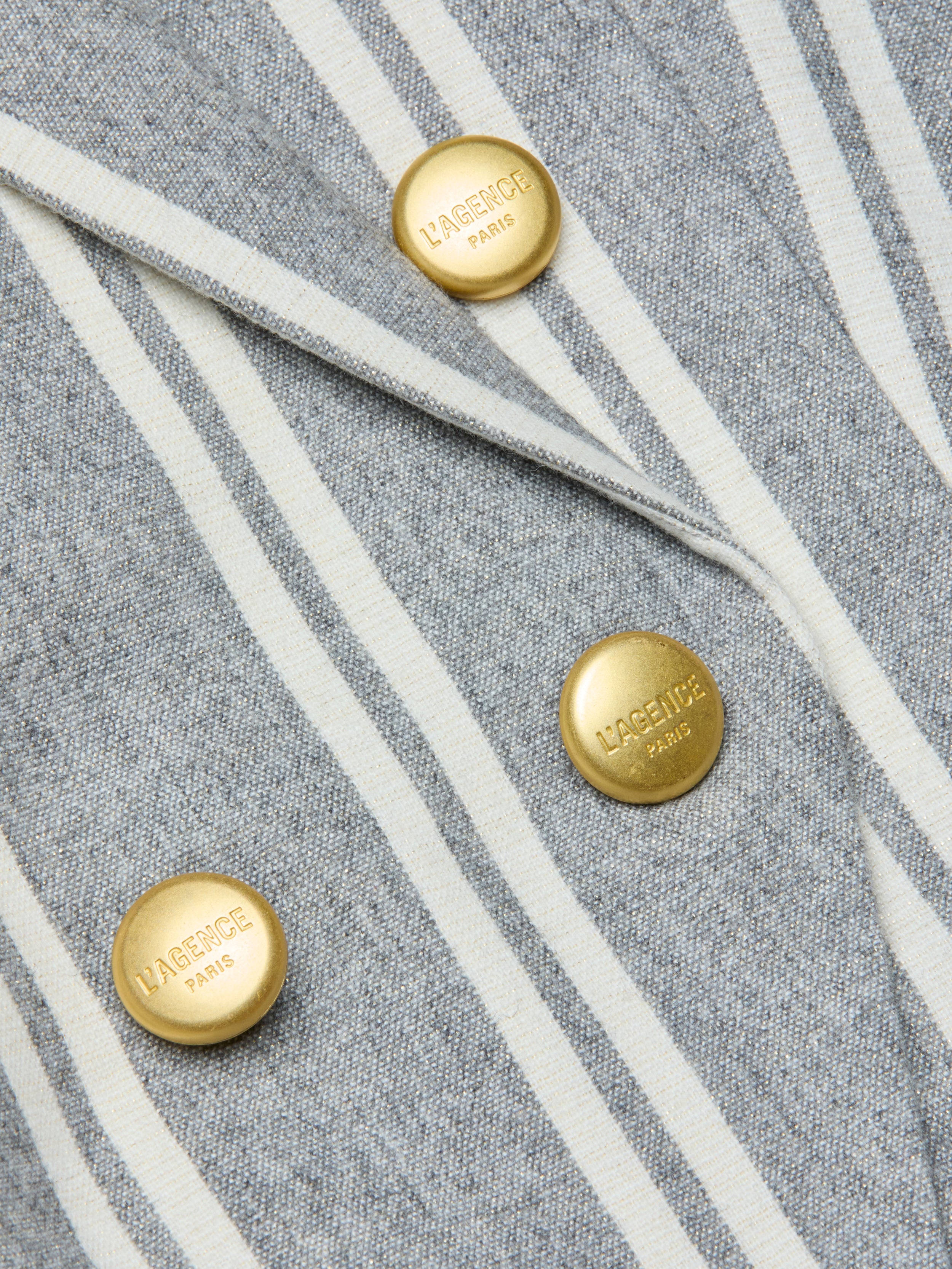 Kendi Longline Blazer In Grey/ivory Stripe
