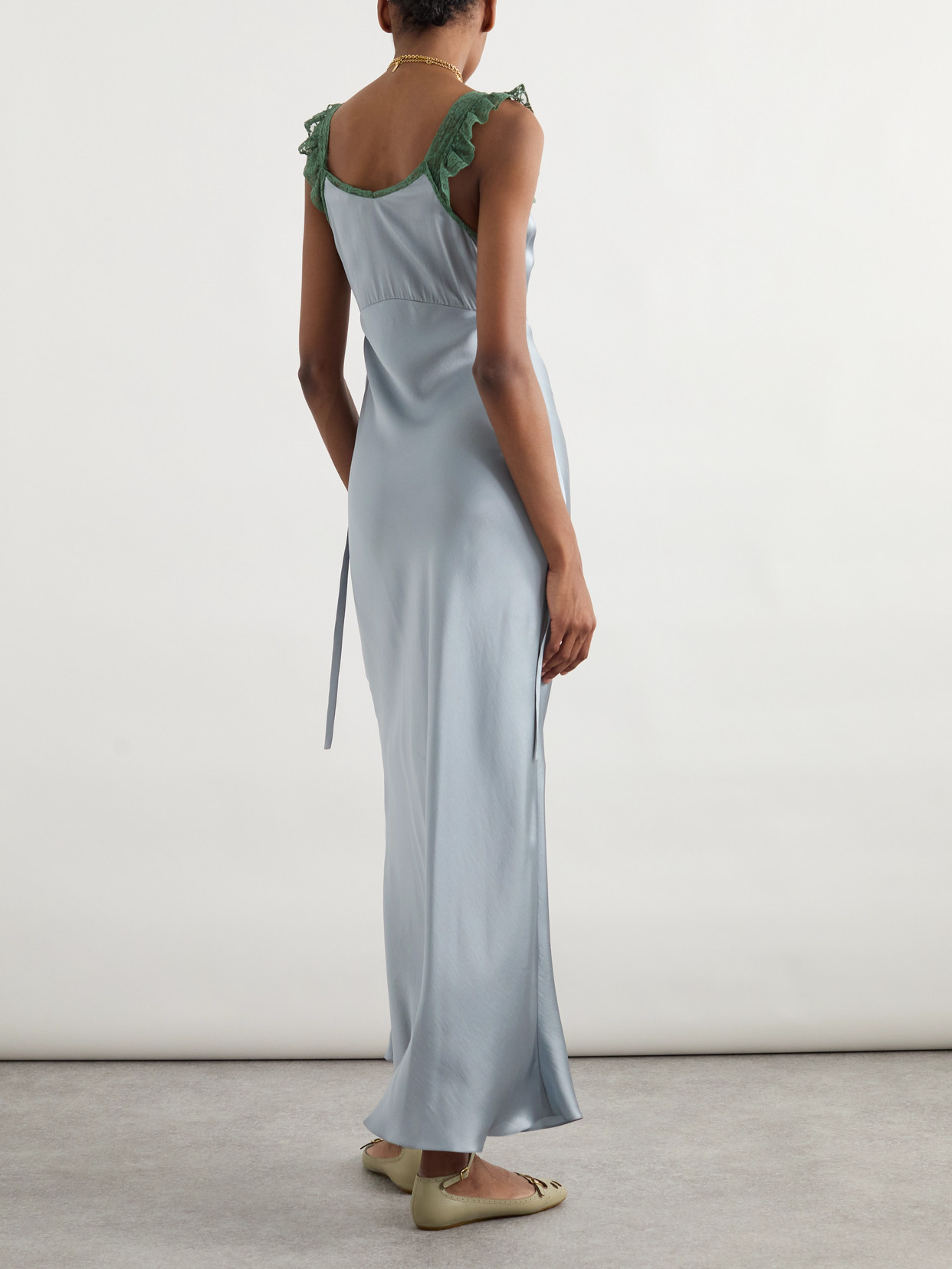 Lace-trimmed Silk-satin Gown - Blue