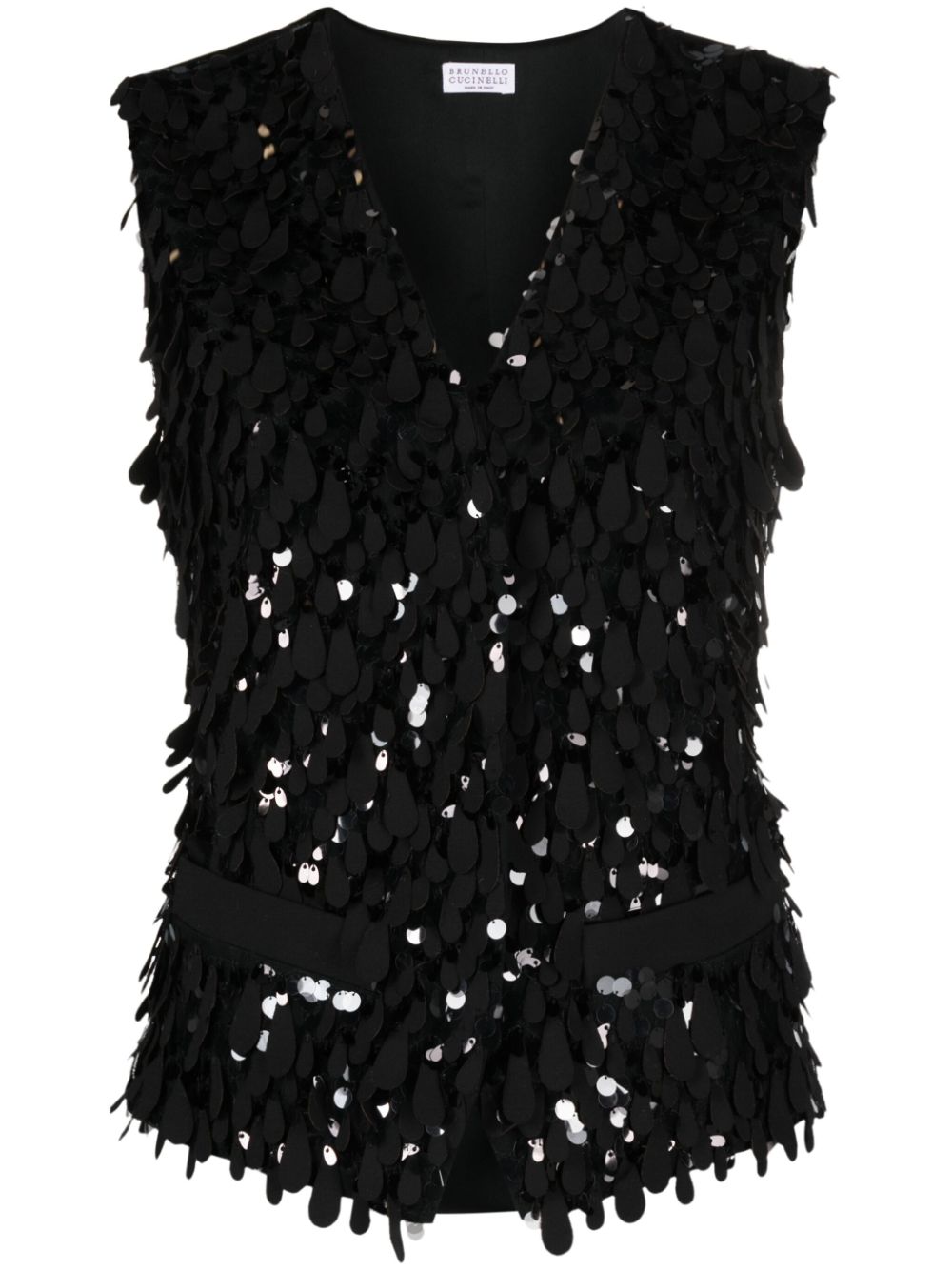 Sequinned V-neck waistcoat - Black