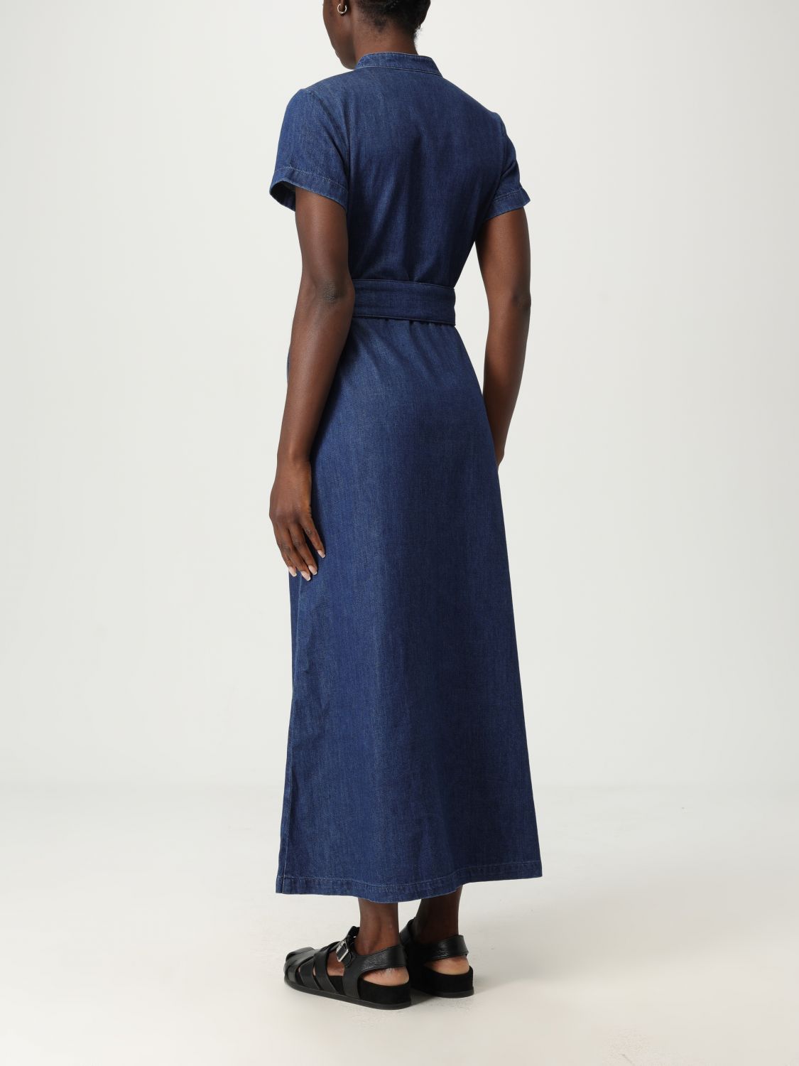 Annelie belted denim midi dress - Blue