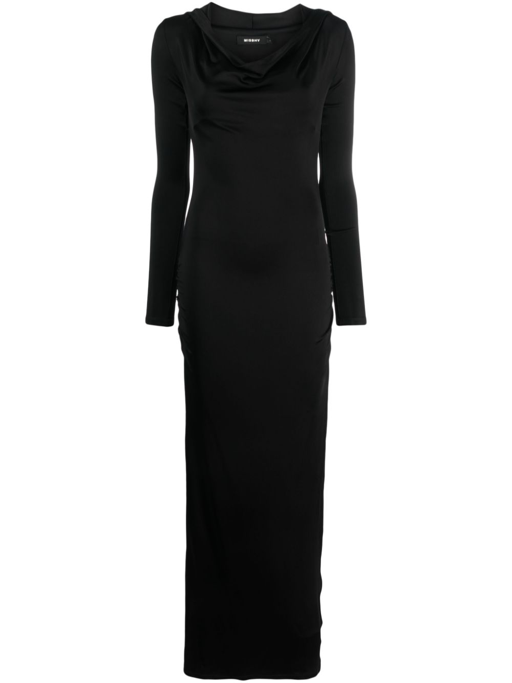 Draped-neckline hooded maxi dress - Black