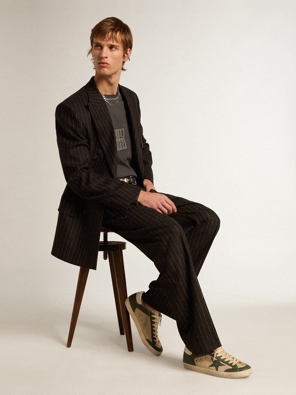 Golden Goose - Men's Super-star In Cream Mesh And Green Nappa With Nappa Star, Man