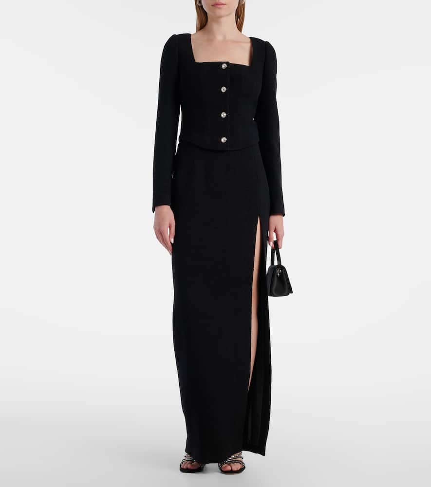 Wool-blend twill bouclé maxi skirt