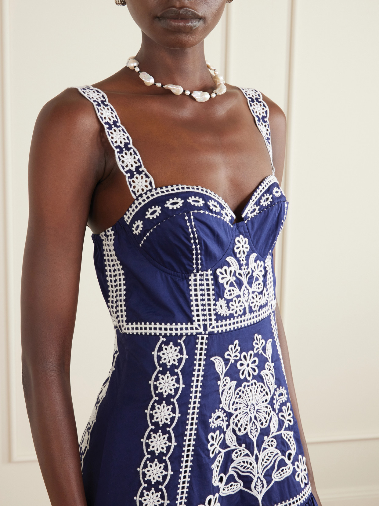 Tiered Embroidered Cotton-poplin Midi Dress - Blue