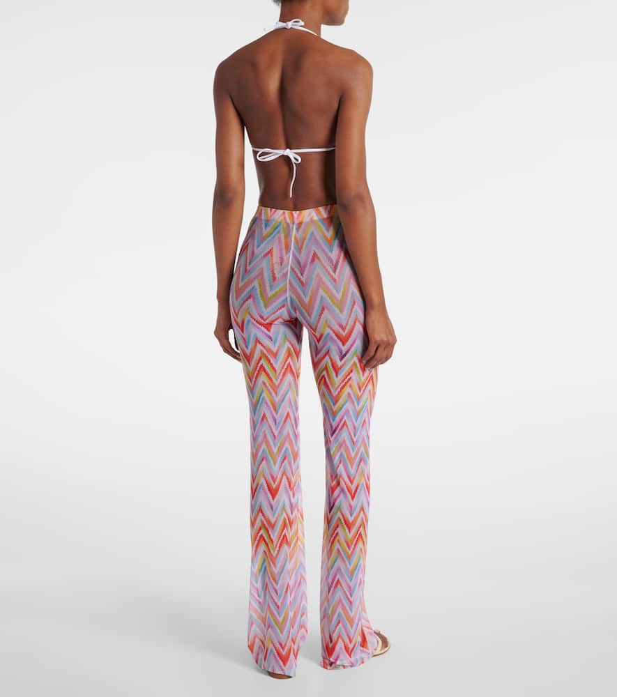 Zigzag printed tulle straight pants