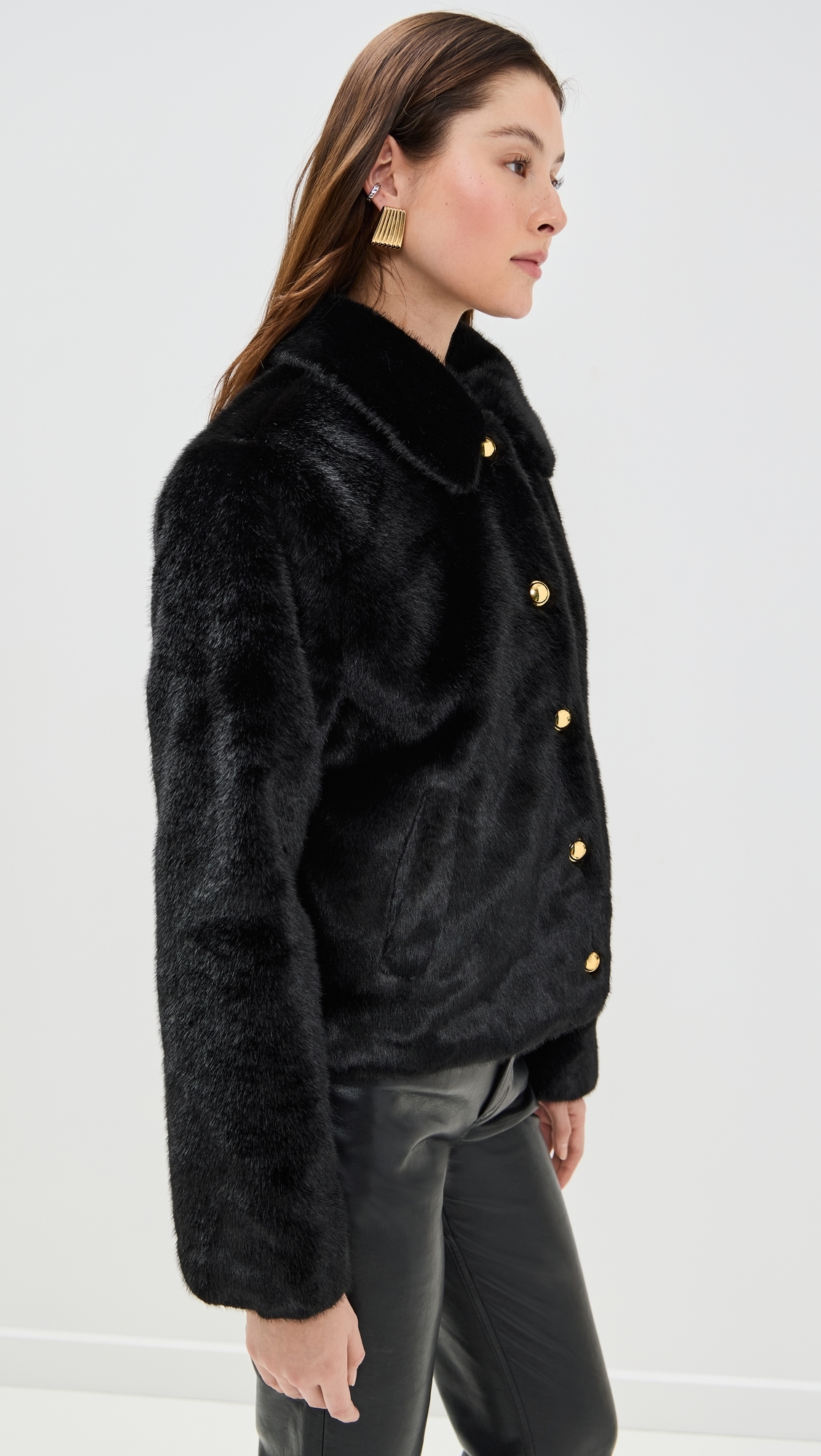 Faux Fur Collared Jacket Black