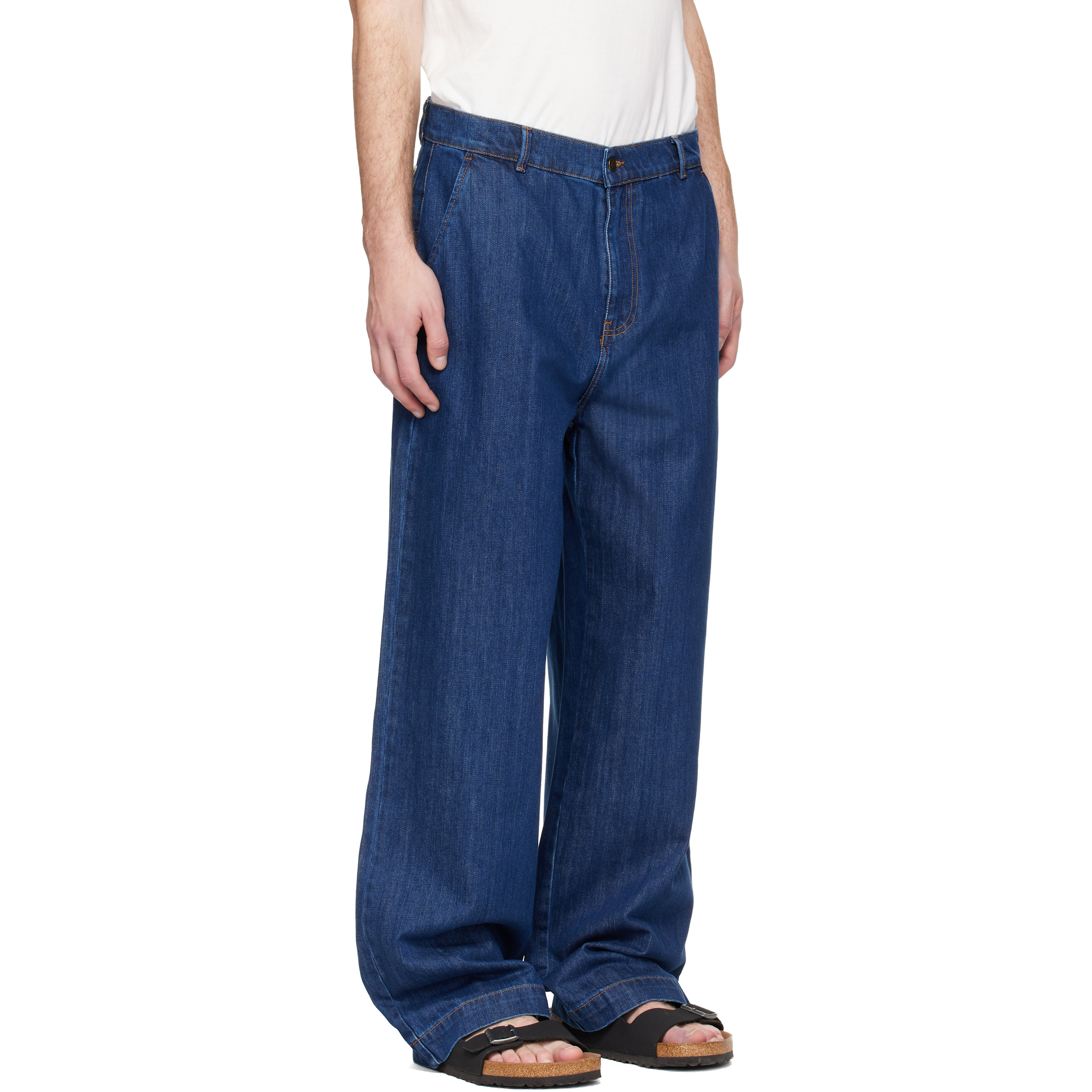 Blue 1940s Cotton Denim High Rise Wide Leg Chino Jeans