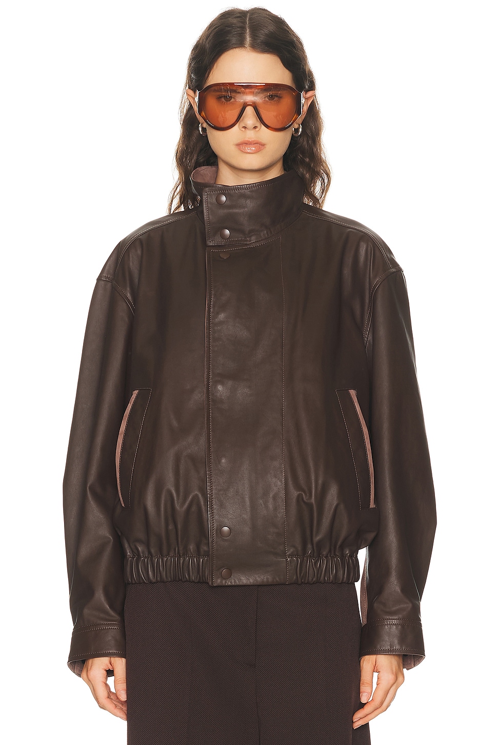 Lemaire Soft Leather Blouson Jacket in Chocolate - Chocolate. M also in