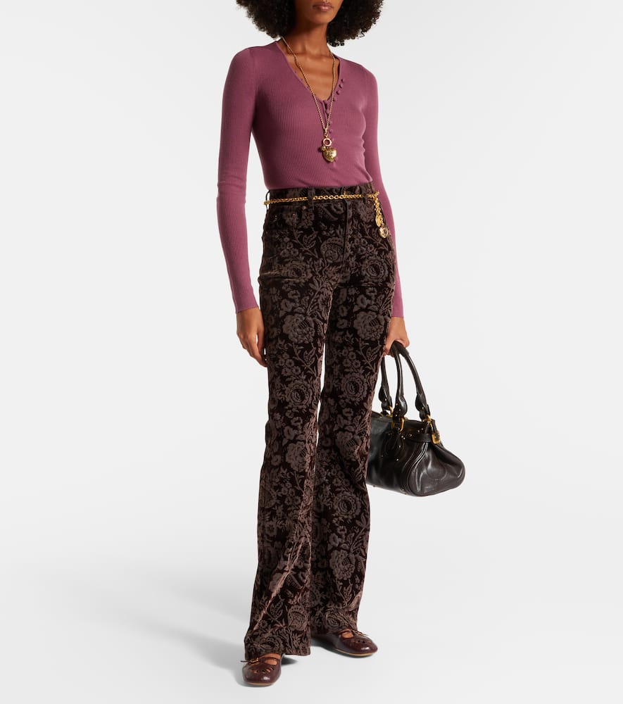 Chloé Floral high-rise velvet straight pants
