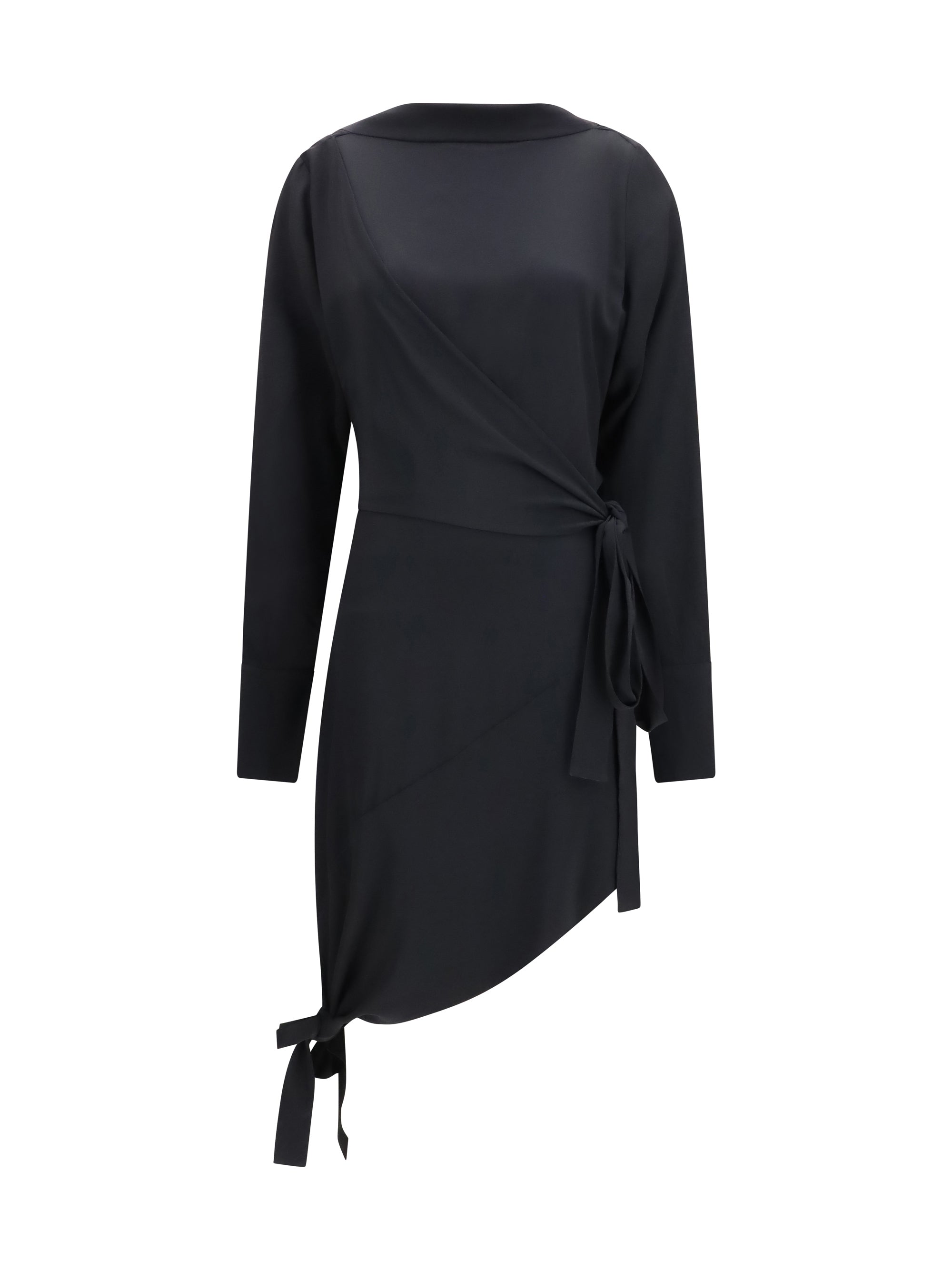 Wrap-Style Acetate Silk Dress — Black