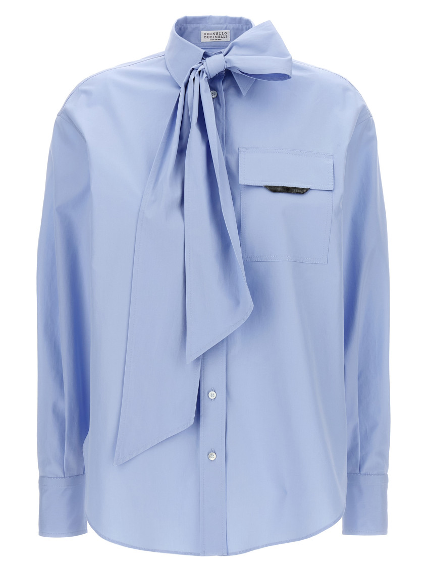 Brunello Cucinelli - Shiny Flap Detail Shirt And Blouse Light Blue