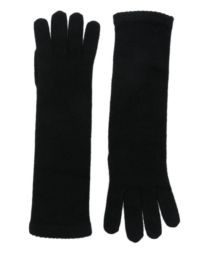 Black Solid Knitted Gloves