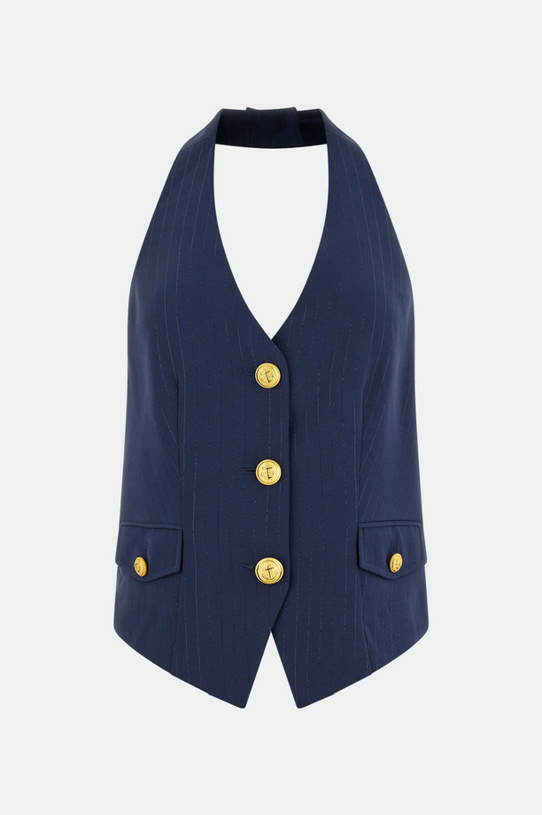 Grey vest woman blue
