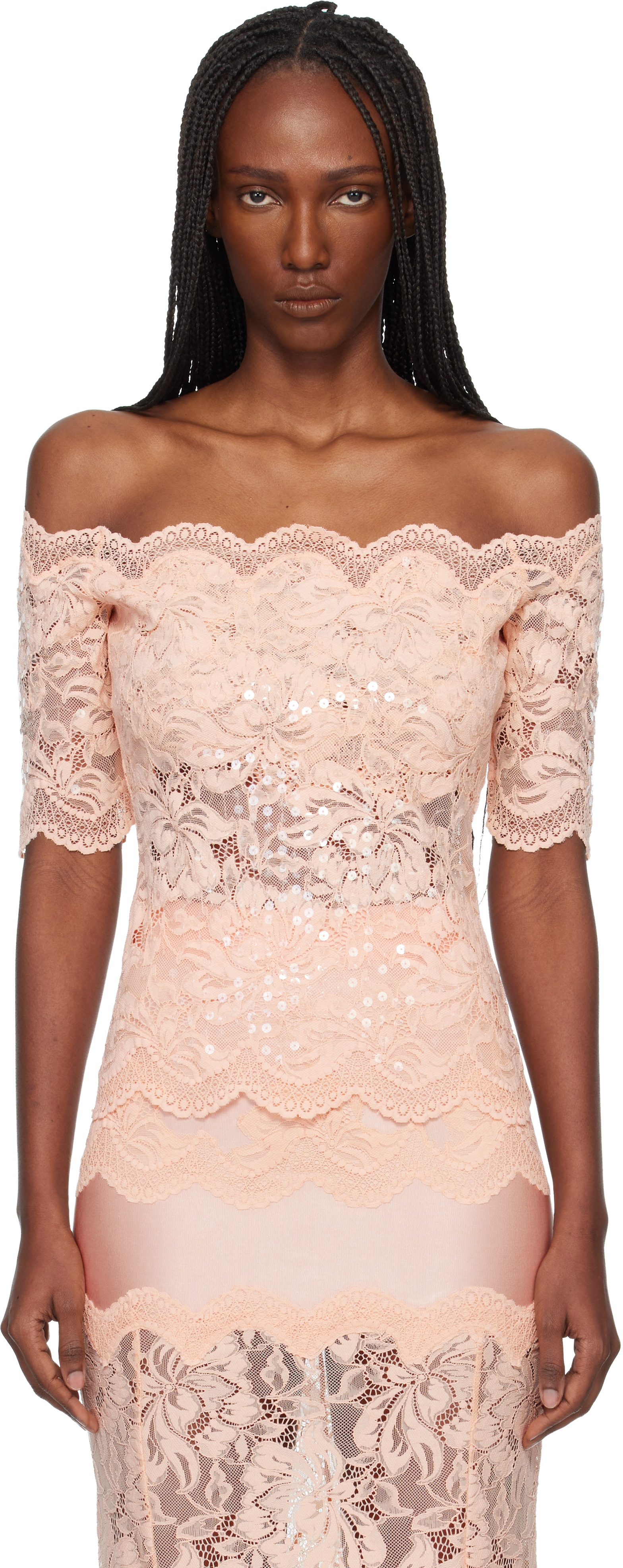 Pink Off The Shoulder Lace Top
