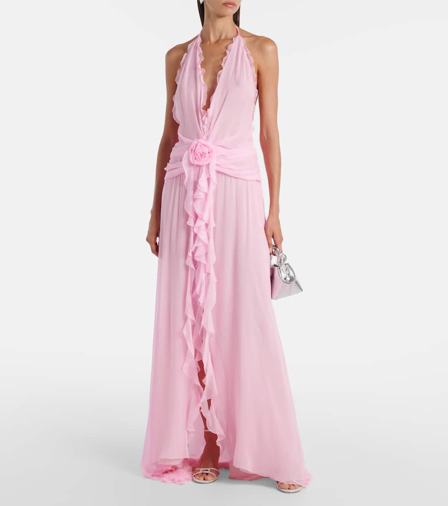 Ruffled silk georgette maxi dress