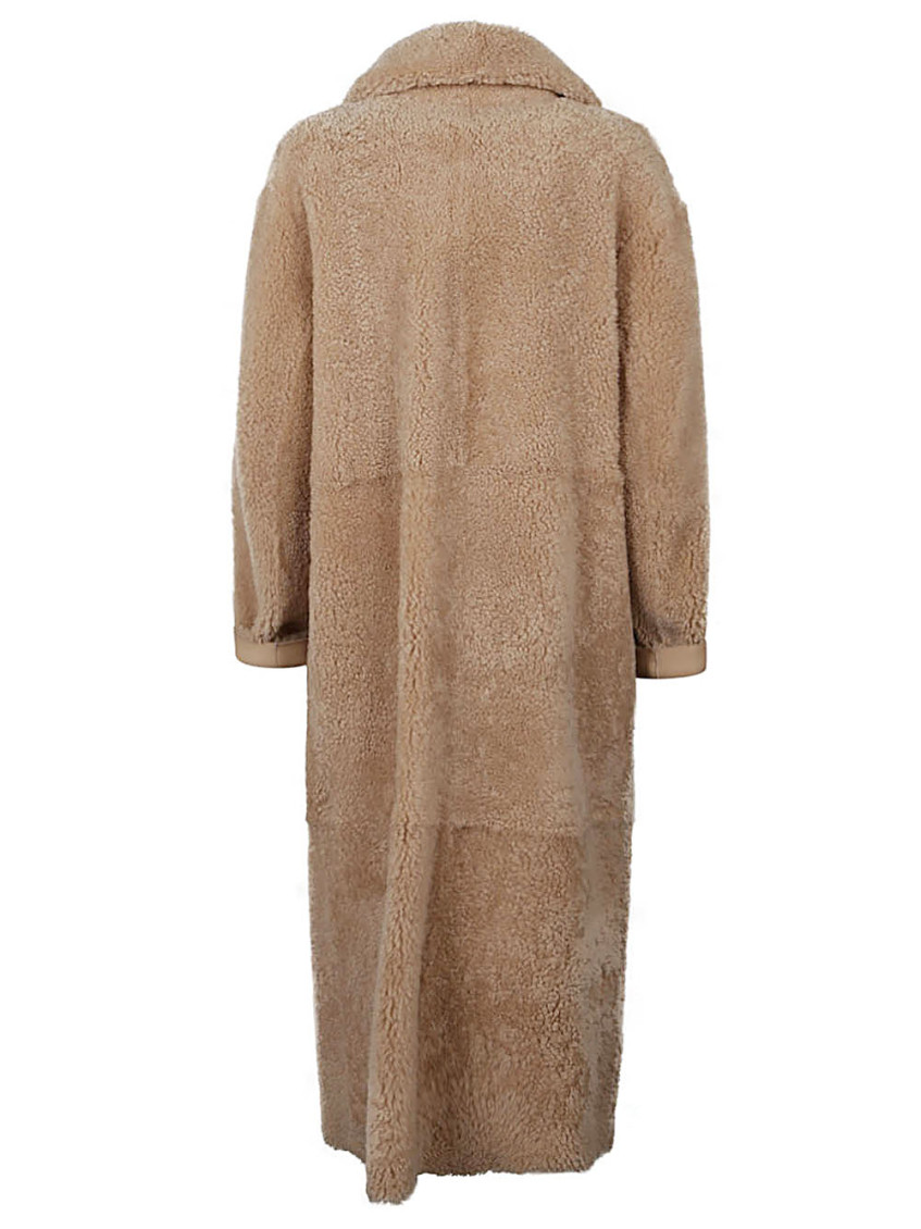 Beige Allegra Leather Long Coat