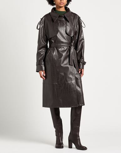 Woman Overcoat & Trench Coat Dark brown Size 4 Polyurethane, Polyester