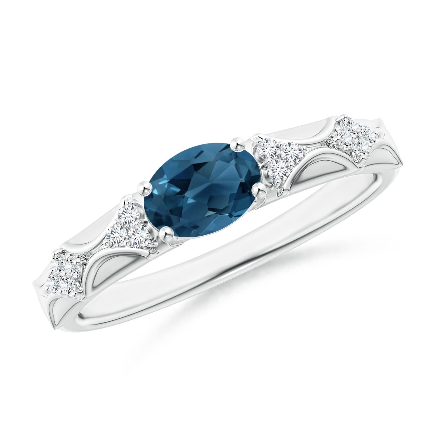 Angara 0.95 Carat Oval London Blue Topaz Vintage Style Ring with Diamond Accents in Platinum