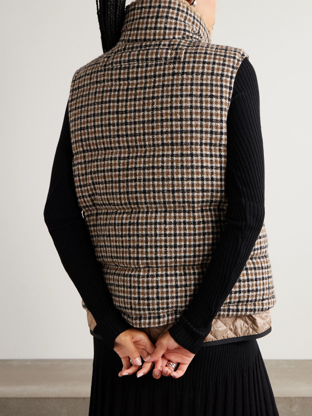 Touvet Appliquéd Layered Quilted Checked Wool-blend Tweed Down Vest - Brown